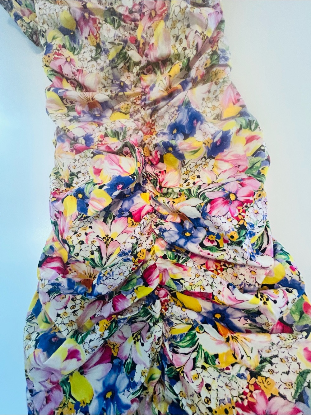 Zara Yellow Pink Purple Floral Ruched Mini Dress - Picture 4 of 5